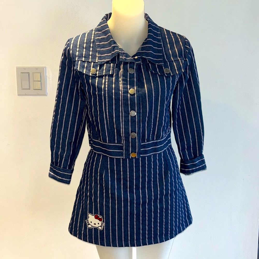 One-of-a-Kind Hello Kitty Pinstripe Denim Jacket and Skirt Set